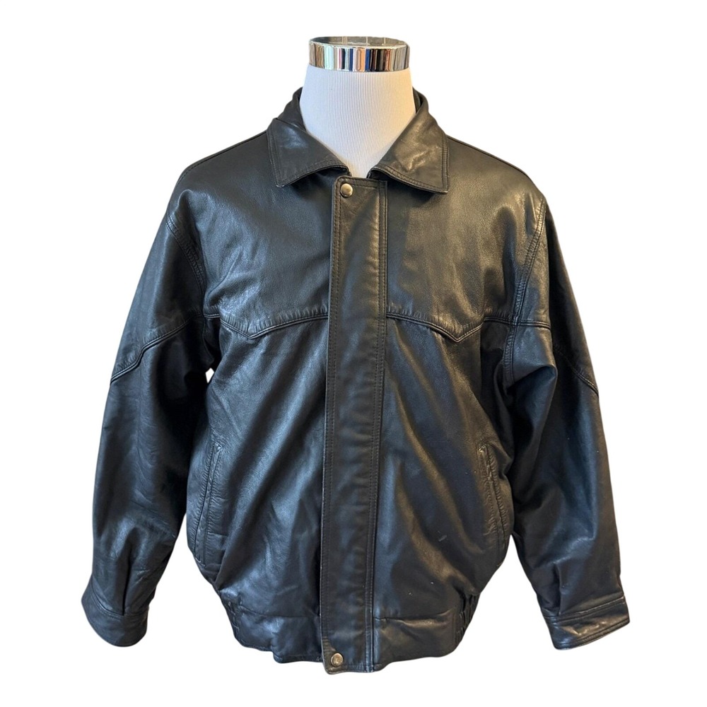 Saguaro West Leather Jacket Mens Large Black Bomber Moto Vintage Streetwear